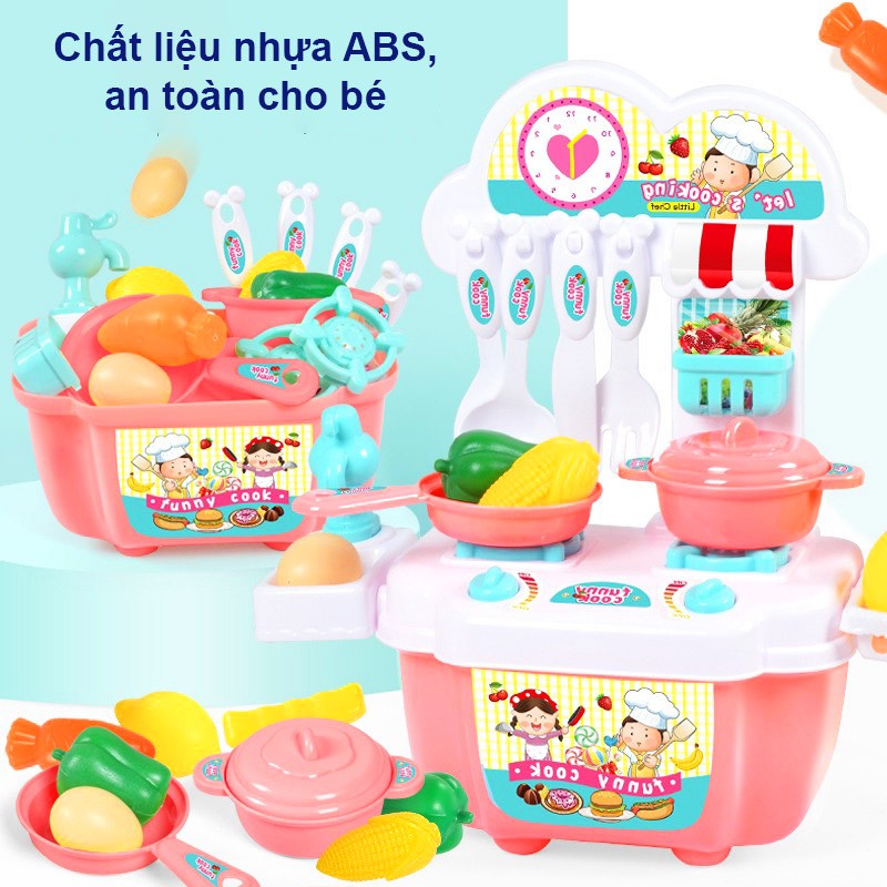 Bộ nấu ăn cho bé, Bộ đồ chơi nấu ăn 22 chi tiết kèm bàn bếp bằng nhựa nguyên sinh ABS an toàn cho bé Baby-S - SDC015