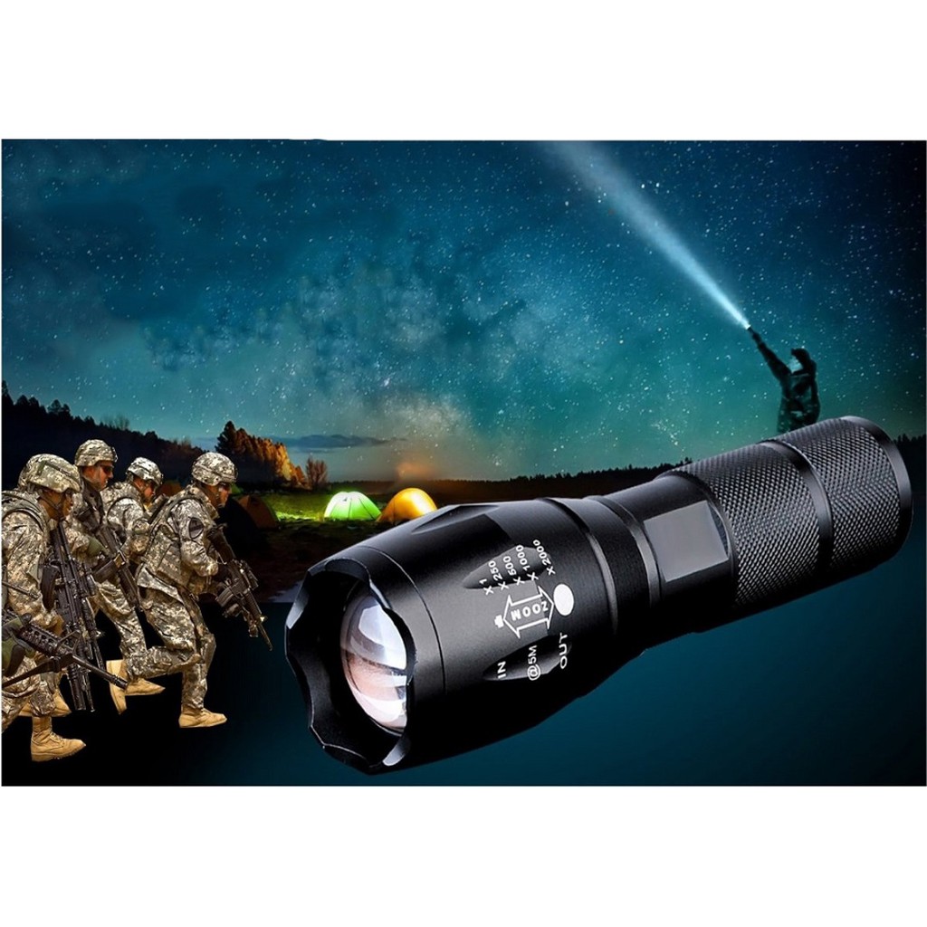 Đèn pin XML T6 siêu sáng – Đèn pin Quân dụng sạc bin chống nước full phụ kiện