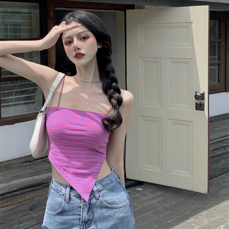 Áo Croptop Dệt Kim Hở Lưng Dáng Ôm Họa Tiết Kẻ Sọc Phong Cách Hàn Quốc Quyến Rũ Cho Nữ | BigBuy360 - bigbuy360.vn