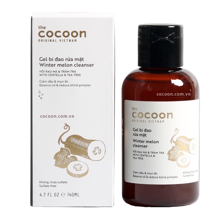 Combo Gel bí đao rửa mặt Cocoon 140ml + Son dưỡng môi dầu dừa bến tre cocoon 5g