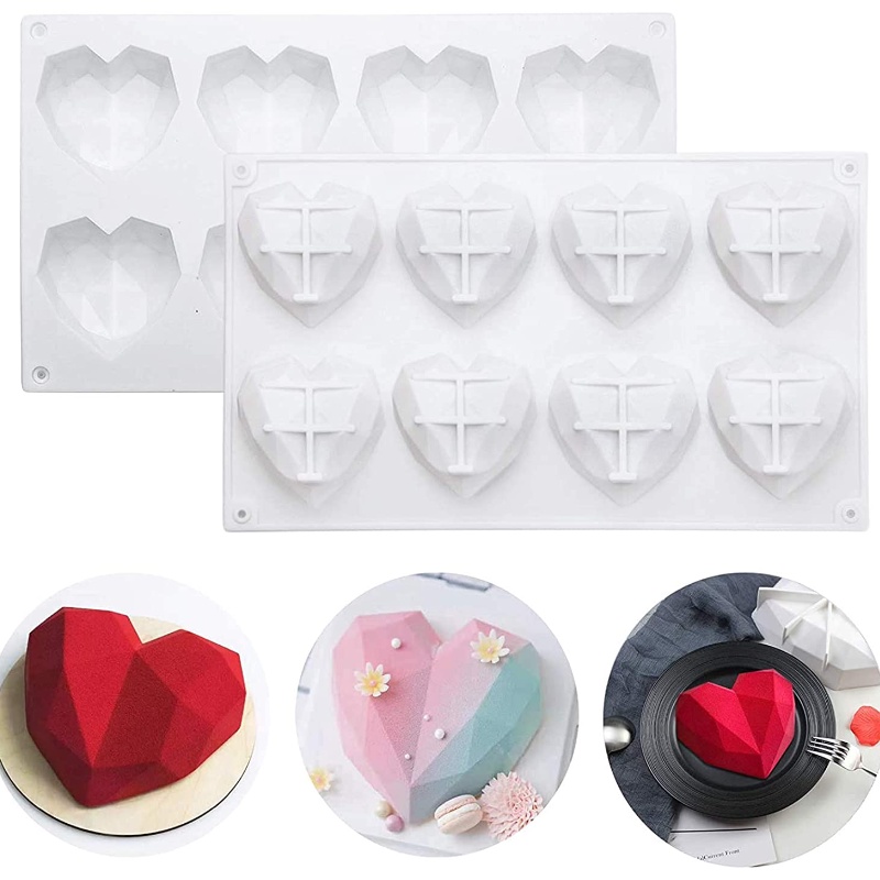 Bộ 8 Khuôn silicone Làm Bánh Hình Trái Tim Xinh Xắn