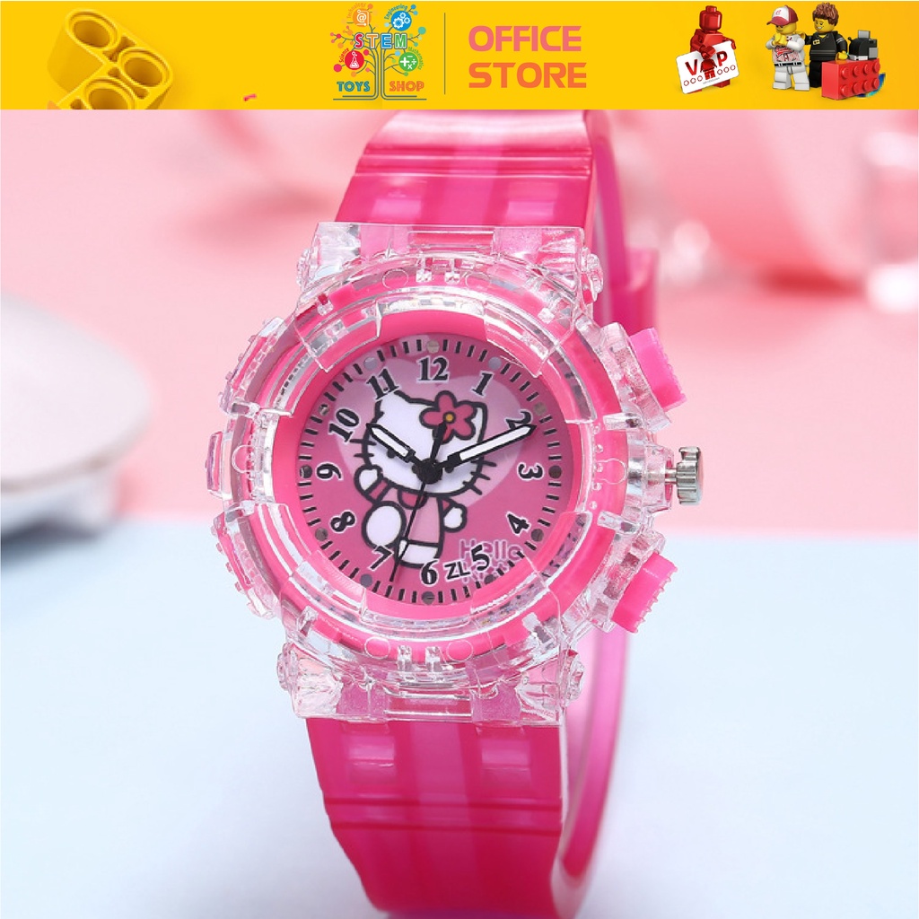 Đồng Hồ Đeo Tay Có Đèn Led Phát Sáng In Hình Hello Kitty Có Đèn Sáng Siêu Dễ Thương Cho Bé Mẫu Mới Siêu Hot