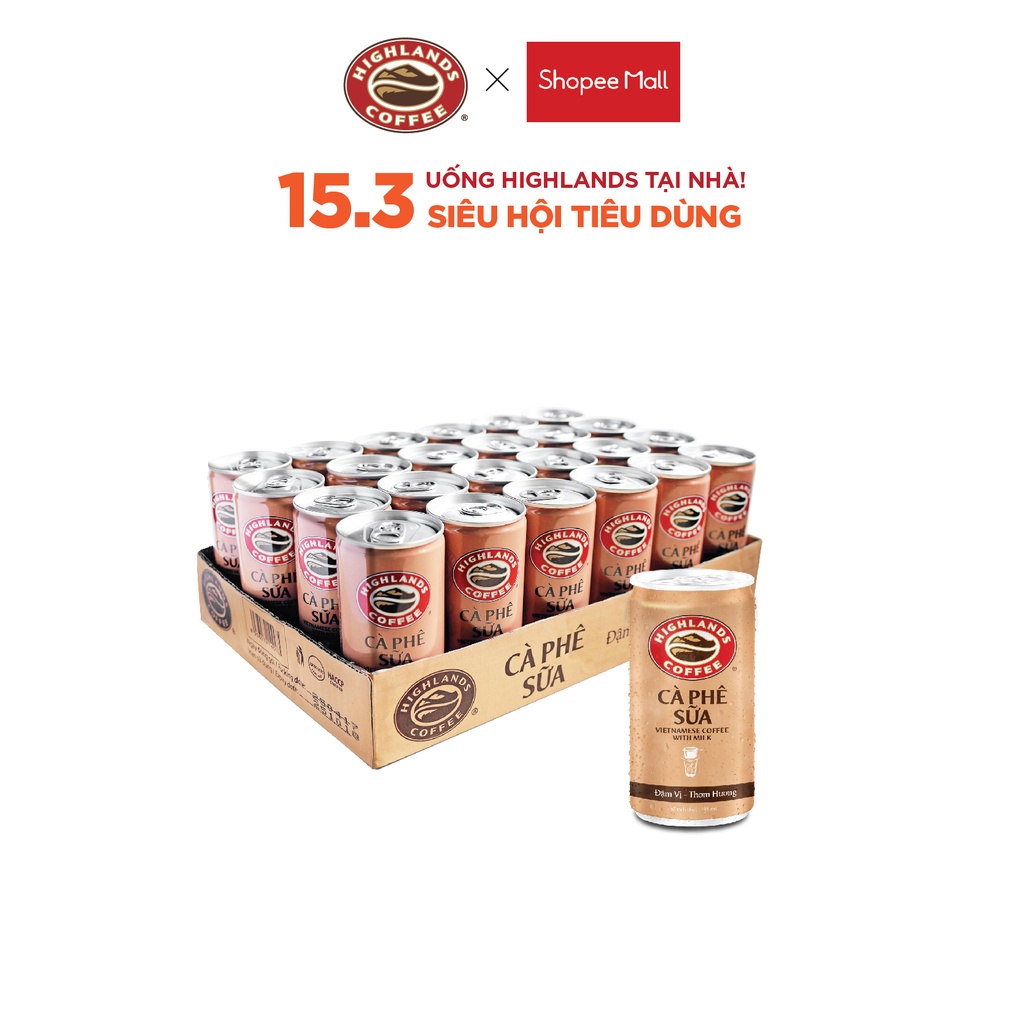 Thùng 24 Lon Cà Phê Sữa Đá Highlands Coffee 185ml/lon