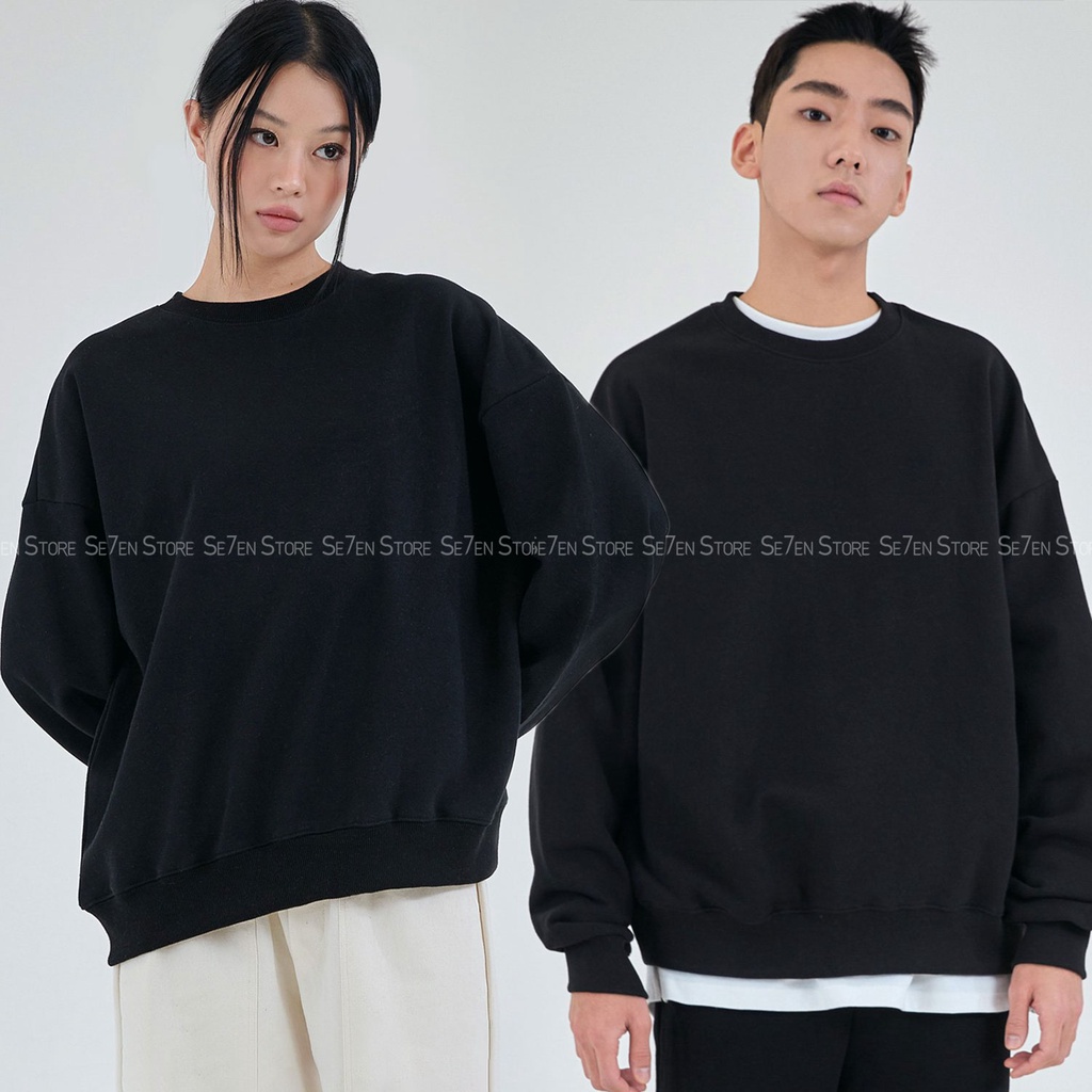 Áo Sweater trơn - Áo nỉ trơn  màu đen form rộng Hàn Quốc Unisex nam nữ mặc được