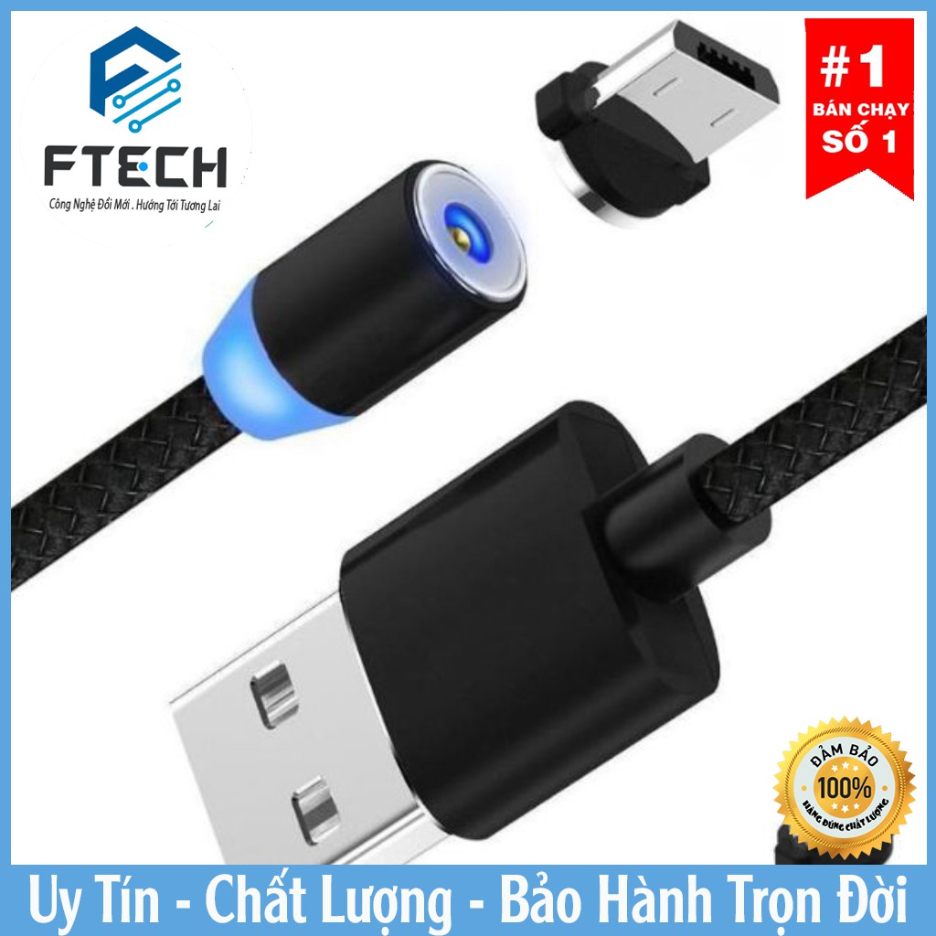 Cáp sạc từ hút nam châm đầu micro usb, type C và iPhone 360 độ dây dù có led