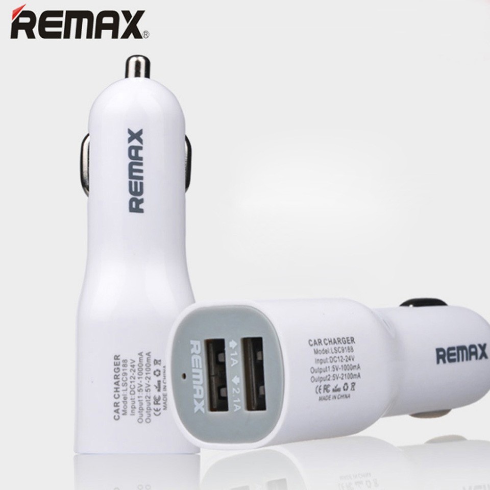 THIẾT BỊ SẠC TRÊN XE HƠI Remax Car Charger, 2 cổng USB – Chính Hãng