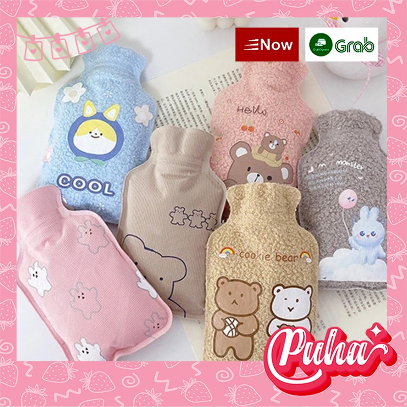 Túi chườm nóng lạnh mini Puha đa năng chườm bụng sưởi ấm tay chân 300ml , teddy nâu