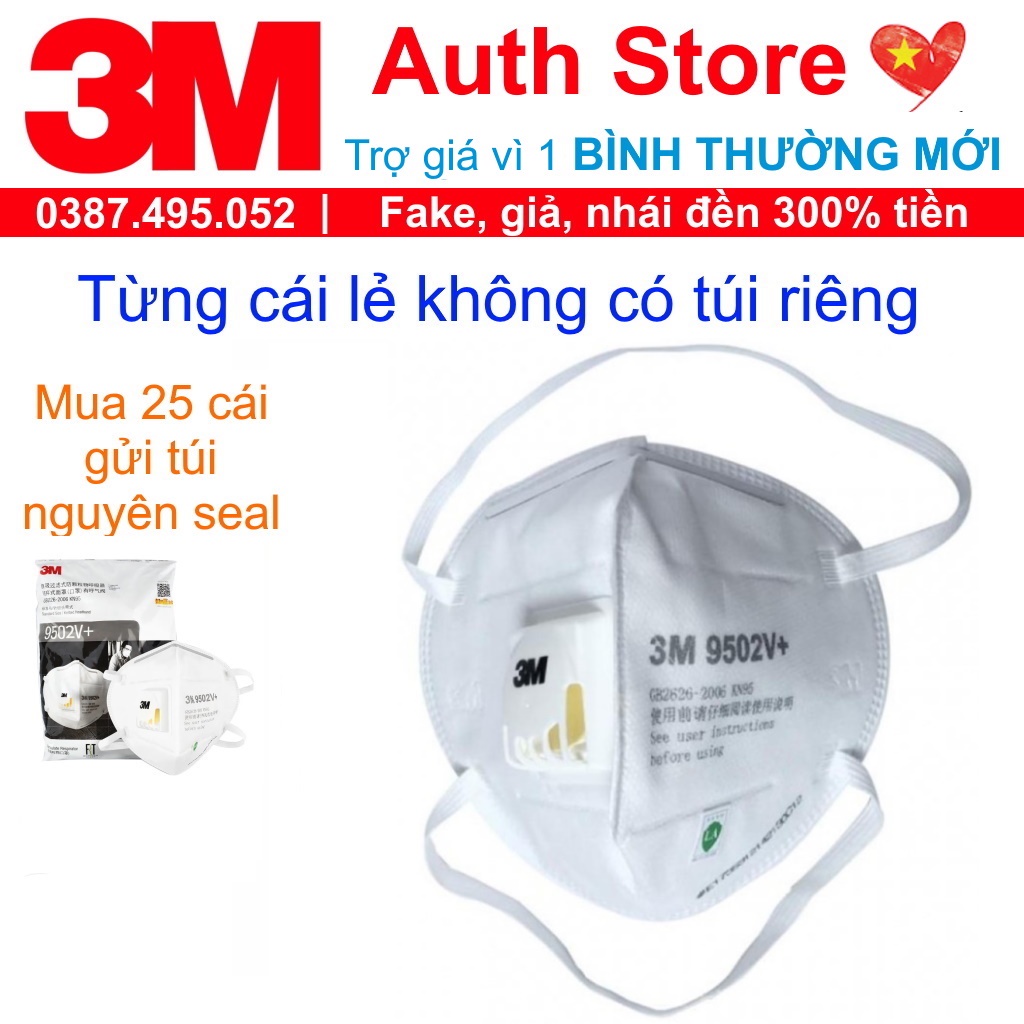 SẴN HÀNG khẩu trang 3M 9502V+ N95 KN95 lọc 95% bụi siêu mịn PM2.5 có van thở lọc khí đeo đầu y tế chính hãng chống dịch