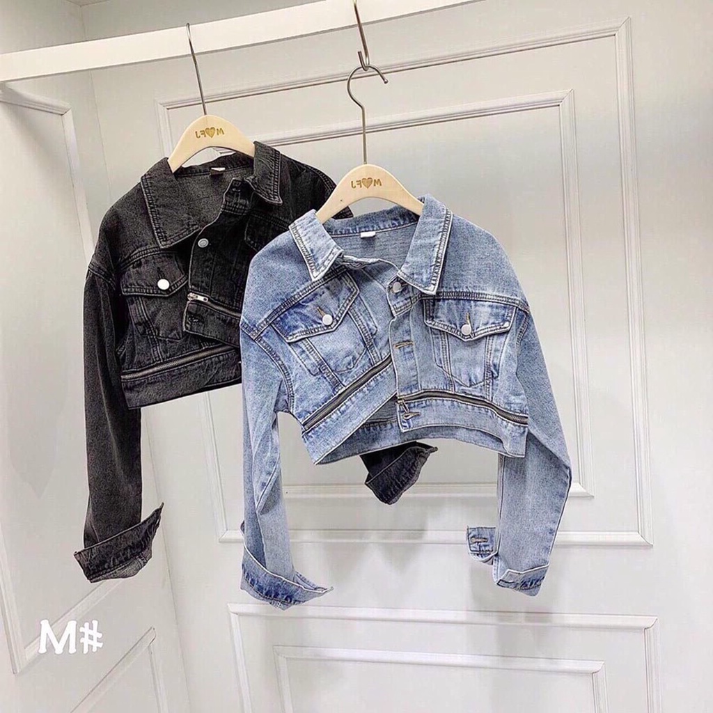Áo khoác jean nữ lửng HOTTREND phối dây kéo cao cấp- chất denim chuẫn hàng shop BEN shop0807 KJ1