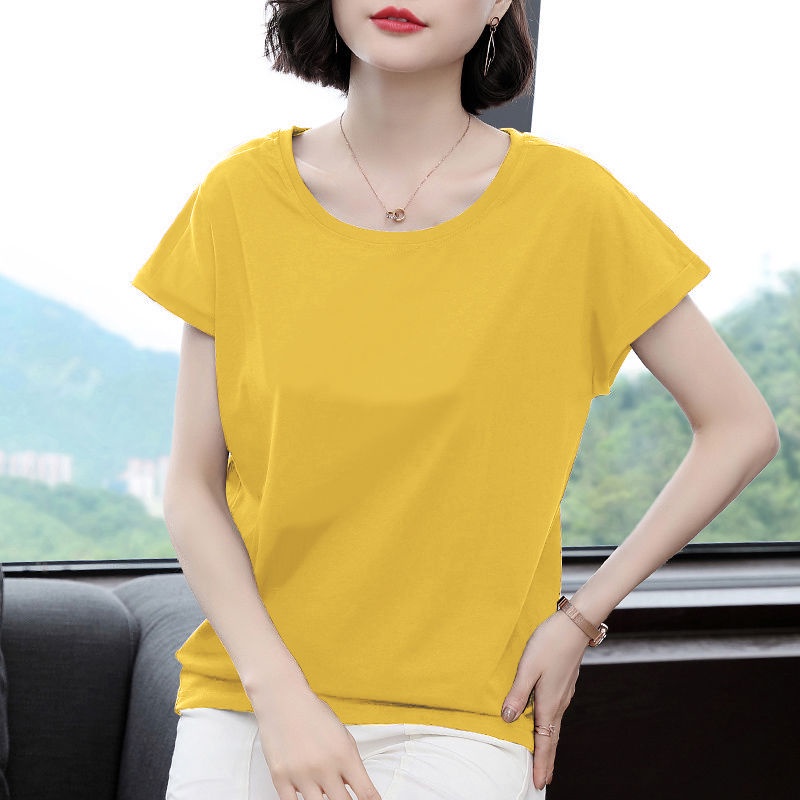 Áo thun ngắn tay cổ tròn dáng rộng cỡ lớn thời trang cho phụ nữ trung niên