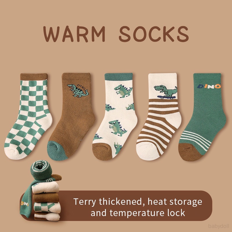 5 PCS / Set Baby Boys Girls Winter Socks Children Comfortable Autumn Terry Socks Kids Cartoon Socks Toddler Cotton Socks