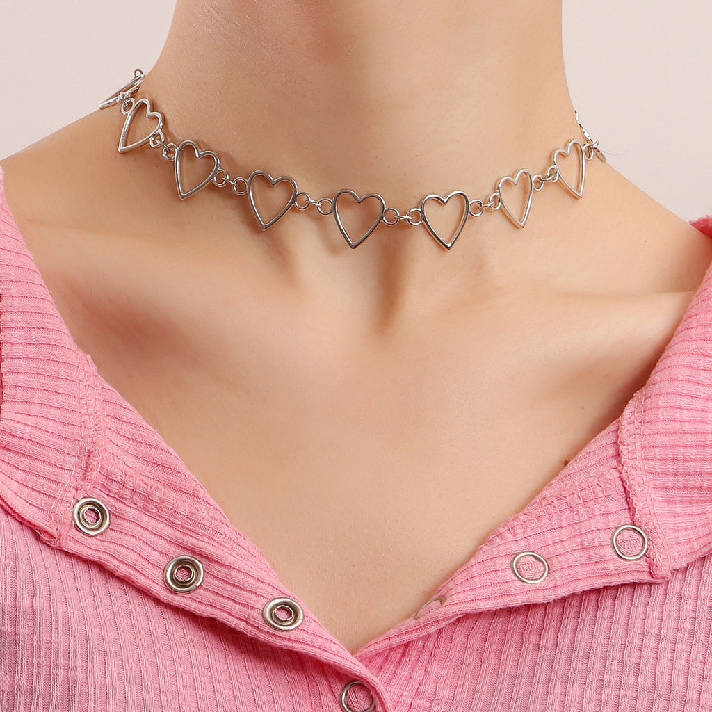 (0737) Vòng Cổ Choker Chuỗi Trái Tim Cá Tính Hàn Quốc