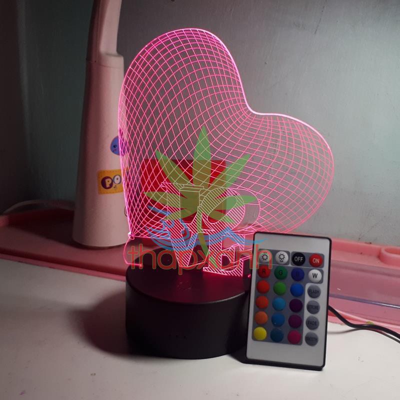 Đèn ngủ, Đèn trang trí Led 3D, Đèn ngủ 16 màu mini có điều khiển LOVE