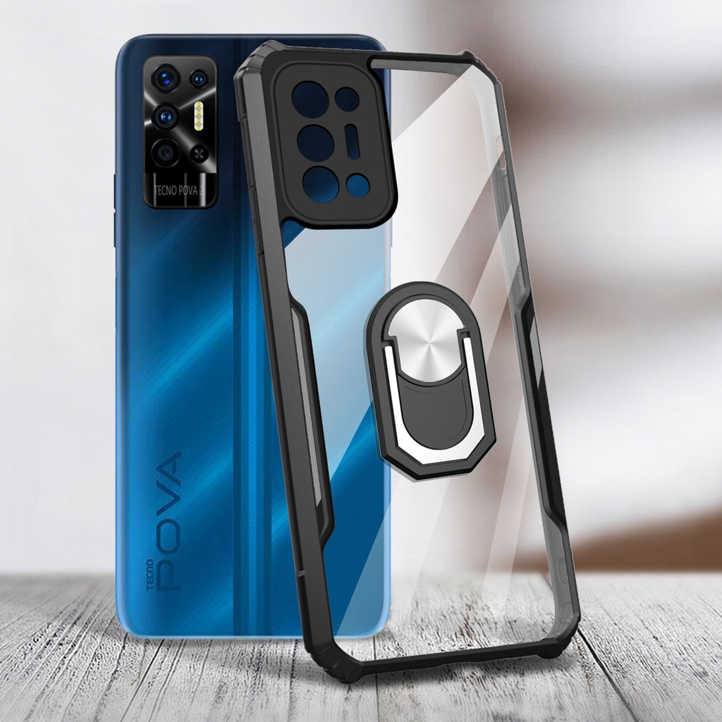 Ốp Điện Thoại Acrylic Trong Suốt Chống Rơi Có Vòng Đỡ Cho Tecno Pova 2/Pova/LE7/LD7/G80/Camon 16 Premier 18 18P Spark 6
