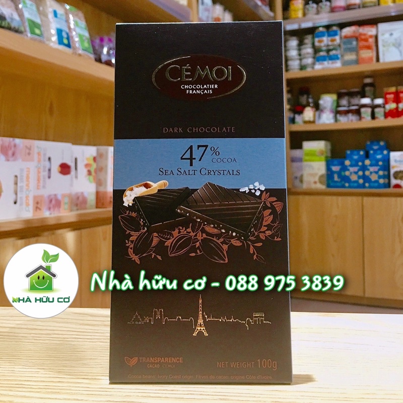 Socola đen vị muối biển 47% cacao dạng thanh Cémoi 100g - Date: 31/12/2023