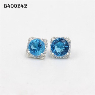 Bông tai bạc nữ đá vuông mới -xanh dương - Trang sức Bảo Tín