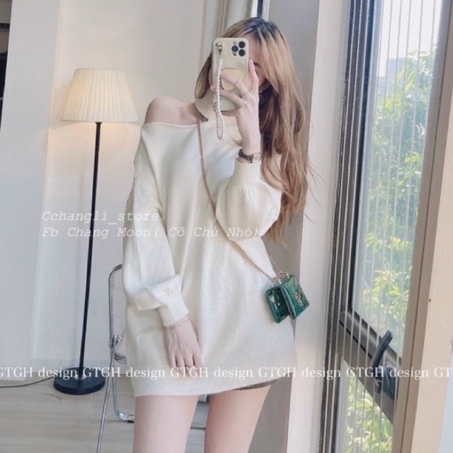 Áo len suông giấu quần tay dài khoét vai chất đẹp QCL1 mh hp hv