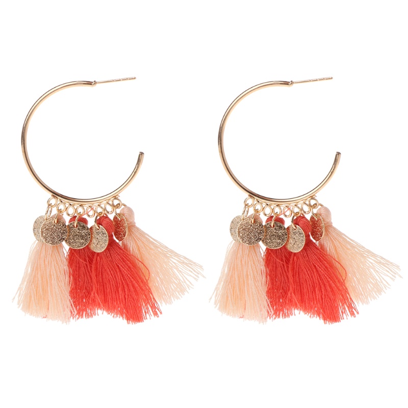 Bông Tai Dáng Dài Phối Tua Rua Phong Cách Dân Tộc Thời Trang Cho Nữ