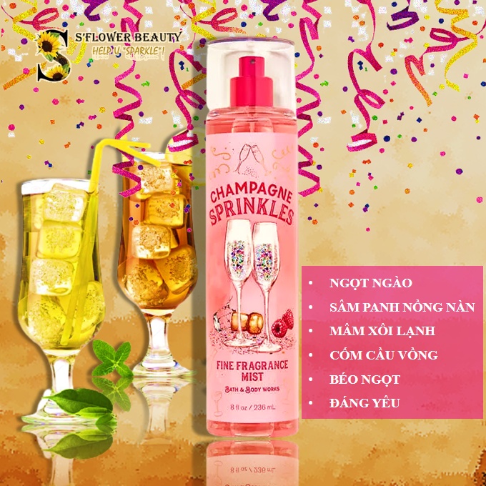 🍰 🍑 Xịt Thơm Toàn Thân Bath & Body Works Body Mist - Honeysuckle Peach Tea | Champagne Sprinkles | Candied Violet Sorbet | BigBuy360 - bigbuy360.vn