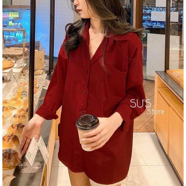 Áo sơ mi nữ Form rộng, Áo trơn kiểu dáng basic dài tay