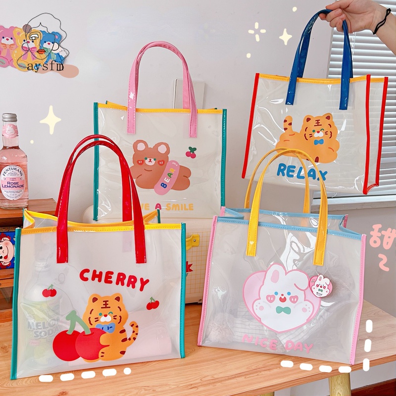 Túi Xách Đeo Vai Trong Suốt Họa Tiết Gấu Hoạt Hình Chống Thấm Nước Cho Nữ