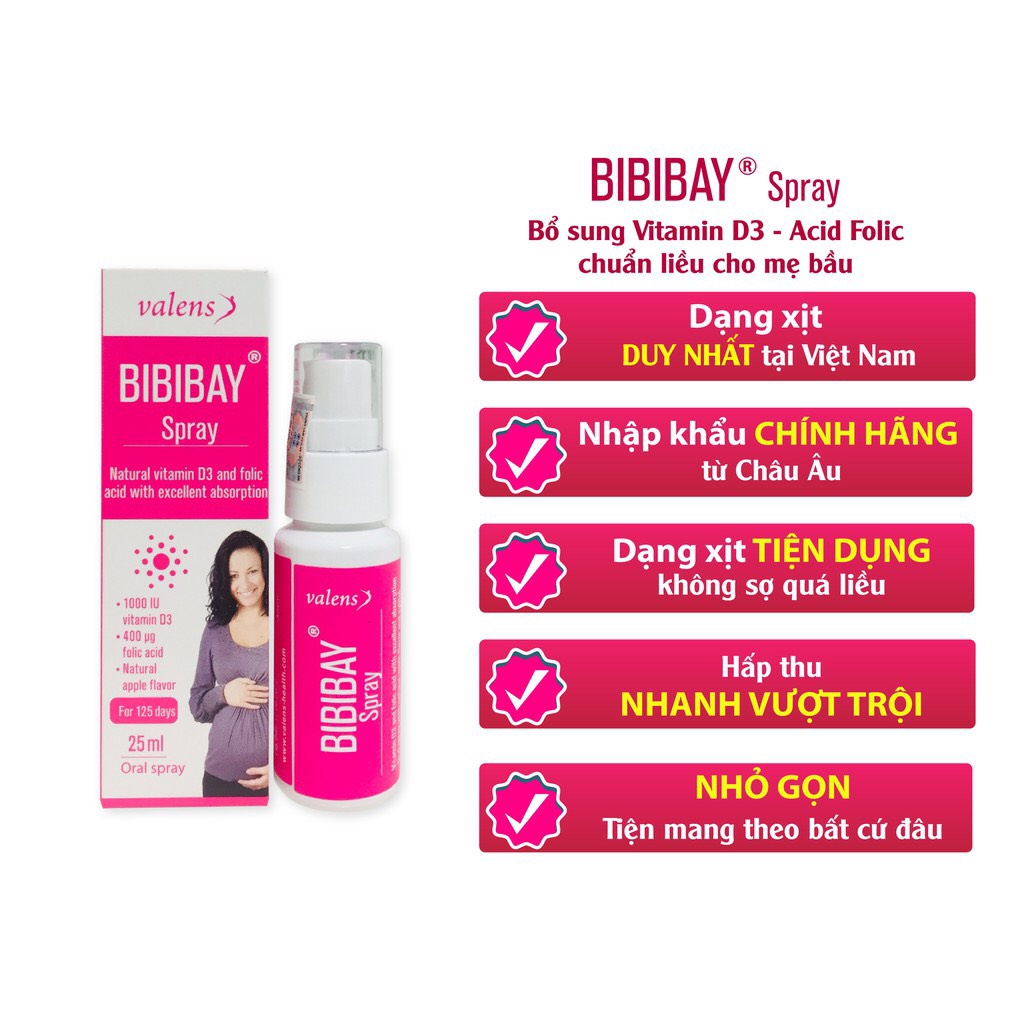 (QUÀ TẶNG) BIBIBAY Spray Bổ Sung Acid Folic và Vitamin D3 Cho Mẹ Bầu - 25ml