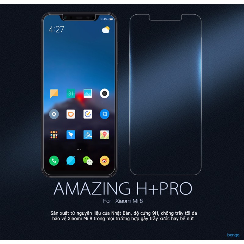 Kính cường lực Xiaomi Mi 8/ Mi 8 pro trong suốt, tặng giấy lau màn hình