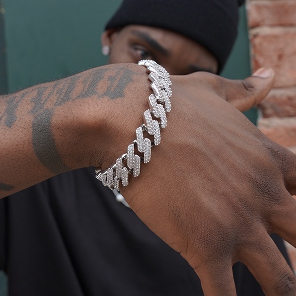 Vòng Tay Nam Mạ Bạch Kim Đính Đá Kim Cương Toàn Diện Phong Cách hip hop Âu Mỹ