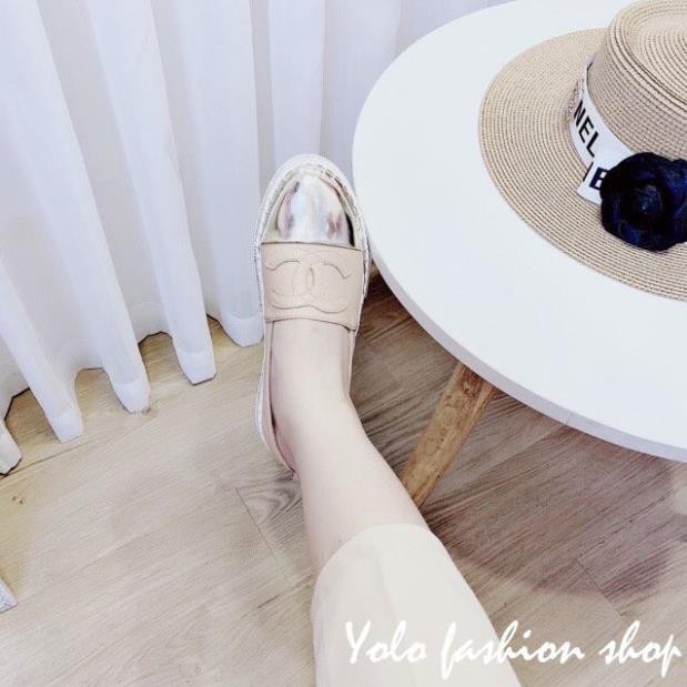 Giày lười slip on nữ mũi bạc độn đế 3p bọc cói vintage thời trang GL12 | WebRaoVat - webraovat.net.vn