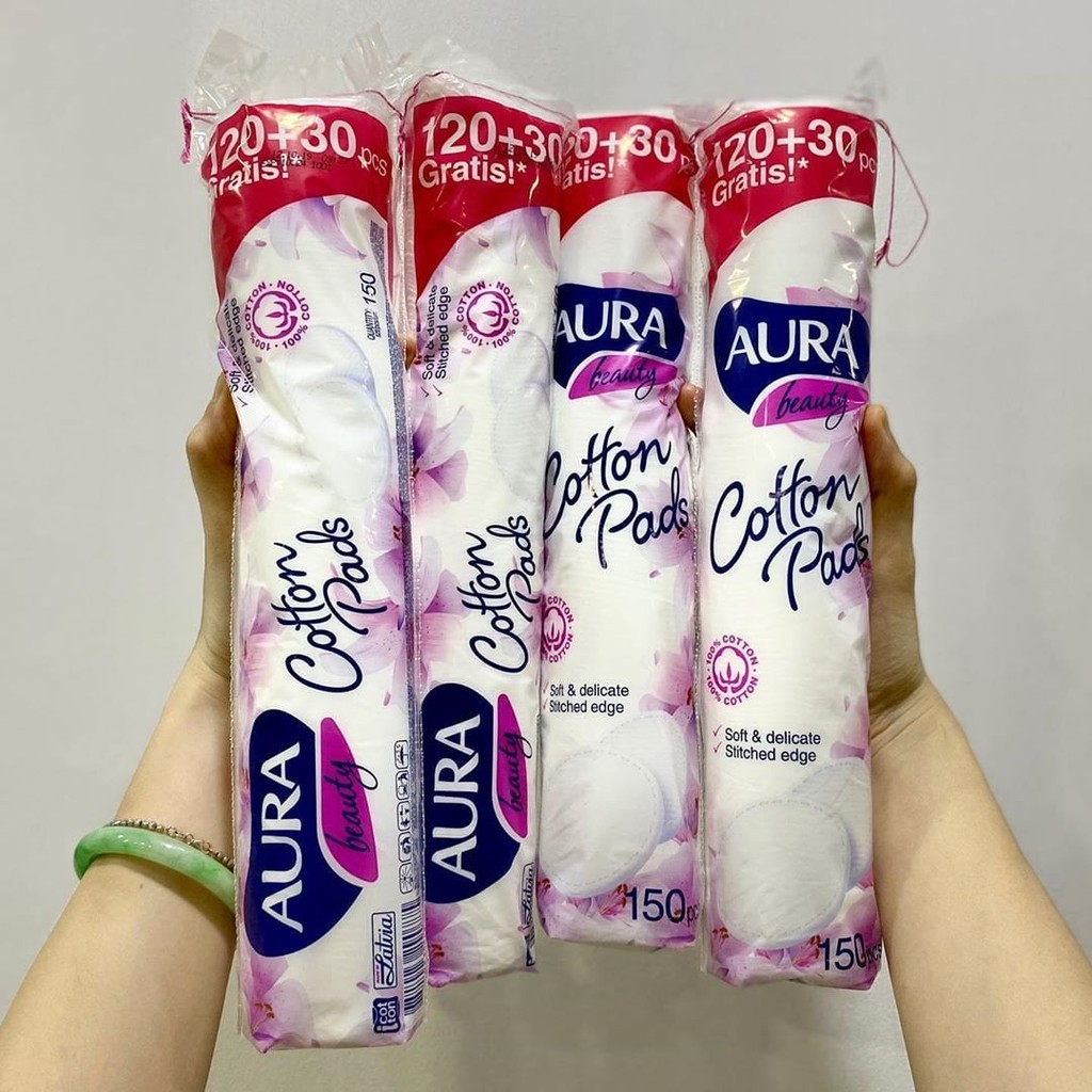 Bông tẩy trang AURA 120+30 miếng