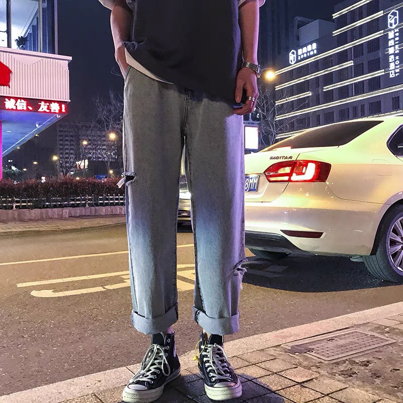 Quần jean nam rách gối ống rộng chất dày TẶNG VỚ 0Đ, quần bò jean ống rộng, quần baggy jean FFStore | BigBuy360 - bigbuy360.vn