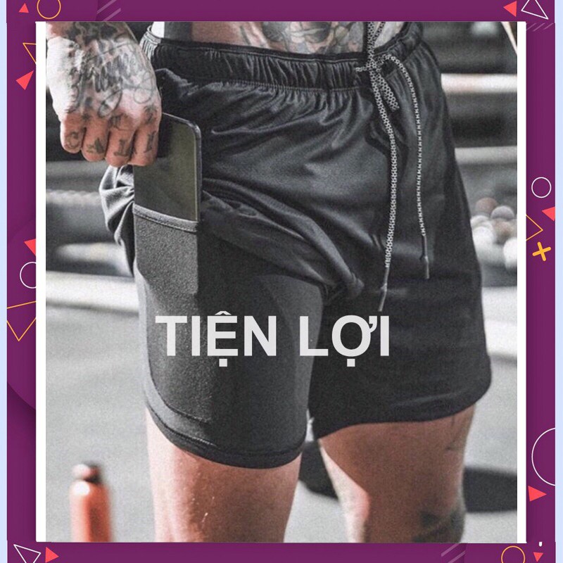 Quần thể thao,tập gym hai lớp bảo vệ cơ đùi