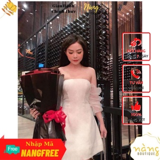 Váy Nữ Đẹp 💖FREESHIP💖 Đầm Trễ Vai Cúp Ngực Phối Tay Lưới Phồng [Mẫu Mới 2021]