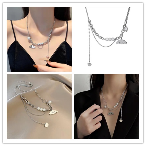 Vòng cổ Hình Đầu Lâu Đính Ngọc Trai Phong Cách Hàn Quốc Cá Tính