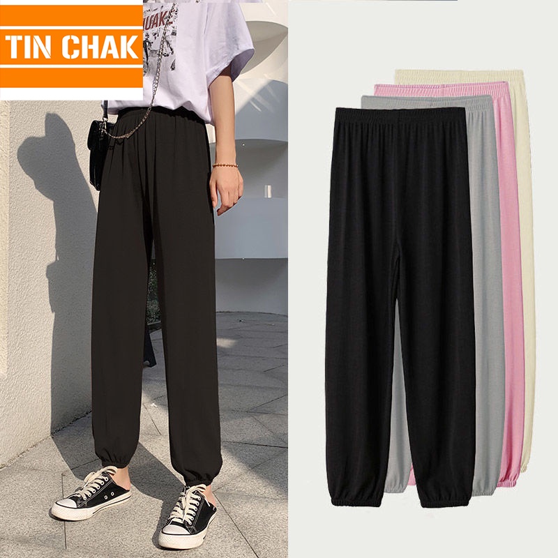 Quần Dài Thể Thao Dáng Rộng Vải Lụa Lạnh Thời Trang Mùa Hè Cho Nữ