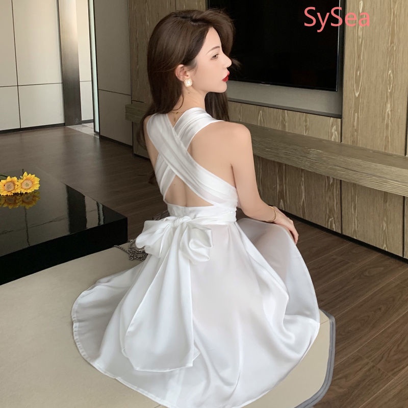 Đầm Không Tay Cổ Chữ V Hở Lưng Phối Ren Thời Trang Mùa Hè Quyến Rũ Cho Nữ