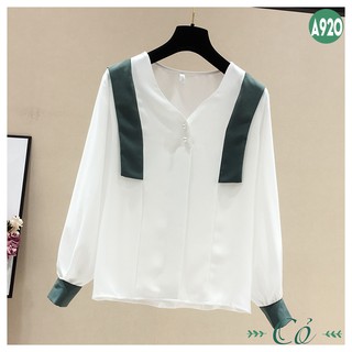 Áo sơ mi cổ tim phối màu - A920