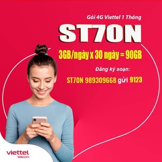 Sim 4G Viettel gói ST70N có 90GB chỉ 70K/tháng