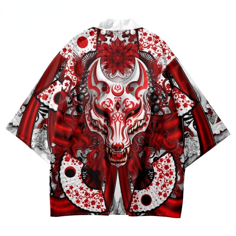Áo Khoác Kimono In Hình Cáo Samurai Nhật Bản Hóa Trang Đường Phố Cho Nam Nữ Yukata