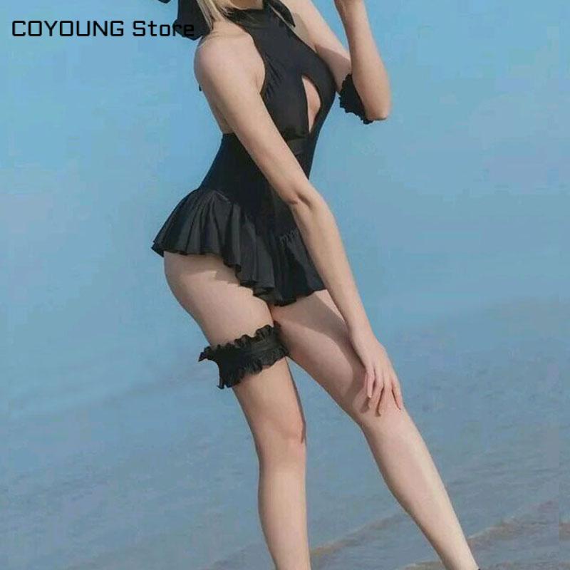 Đầm Bơi Cổ Yếm Màu Đen Phong Cách Anime Nhật Bản Cho Nữ