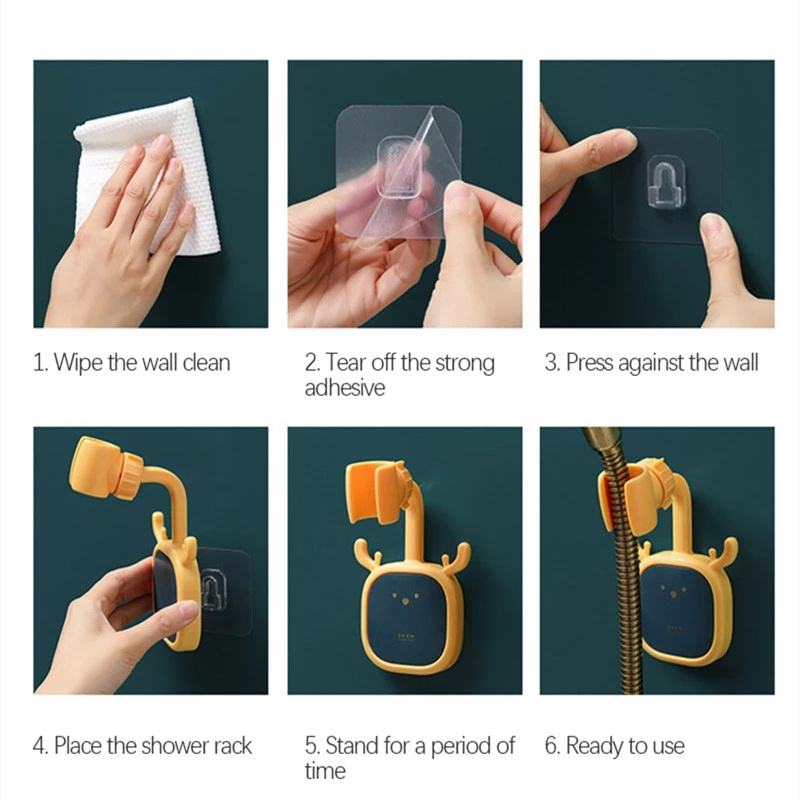 Giá Đỡ Vòi Hoa Sen Dán Tường Bằng ABS Hình Đầu Hươu Hoạt Hình Có Thể Điều Chỉnh Kèm Móc Có Thể Tháo Gỡ