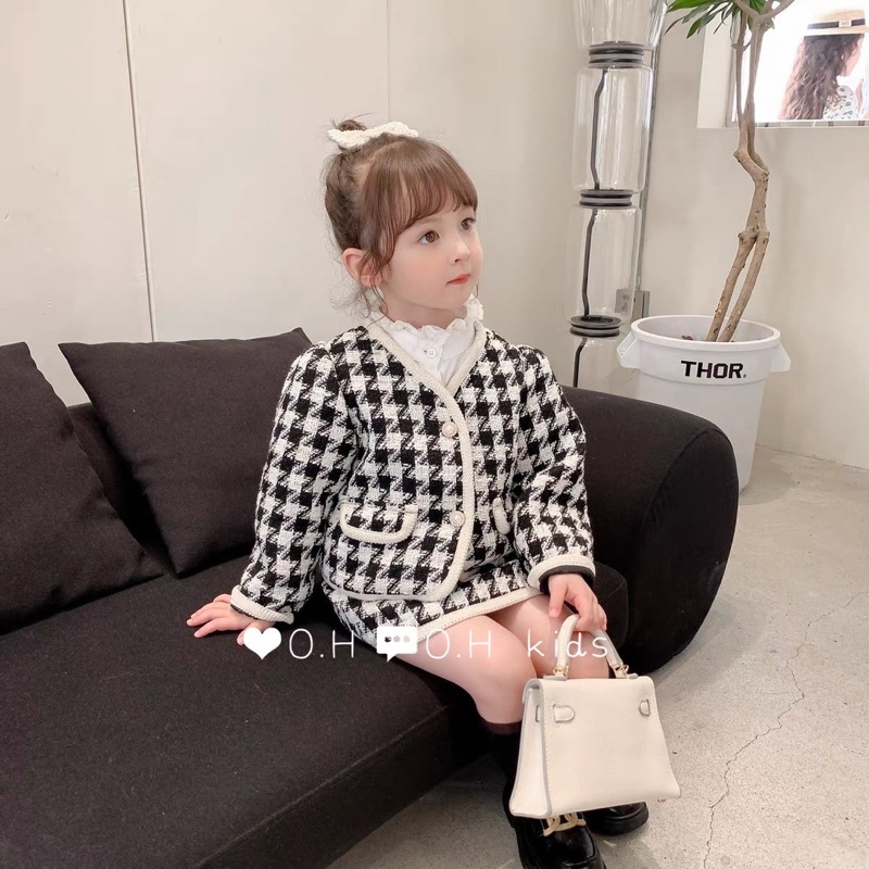 Set Áo Khoác Dạ Kèm Chân Váy Dạ Cho Bé Gái Size Đại Mùa Thu Đông