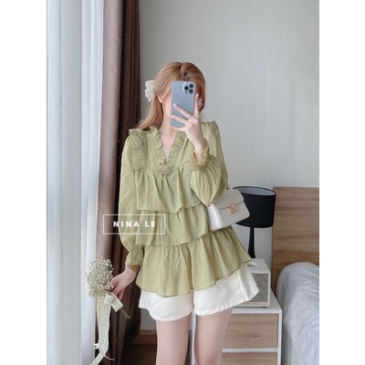 Áo đũi cổ bèo tầng xinh