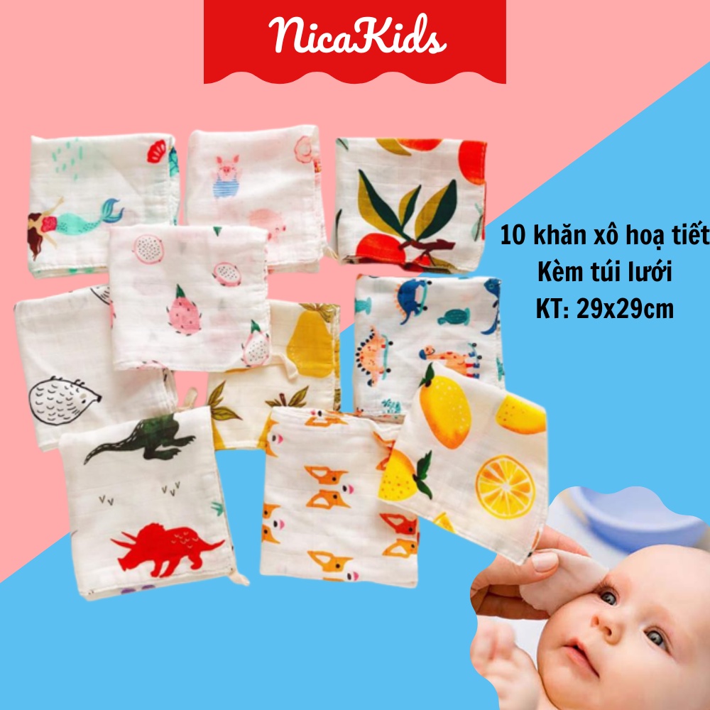 Túi 10 khăn xô sữa túi lưới 29*29cm K475