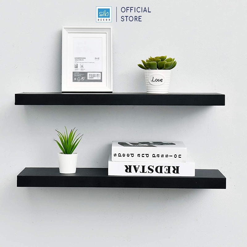 Set 2 Kệ Gỗ Treo Tường Cùng Kích Thước Màu Đen SIB Decor, Loại Kệ Gỗ Dày 25mm