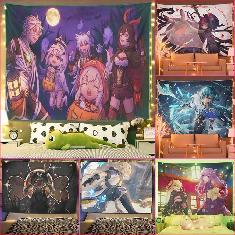 Tranh vải treo tường size to tặng móc treo, thảm treo tường decor phòng ngủ đẹp.MSP : Genshin Impact 14