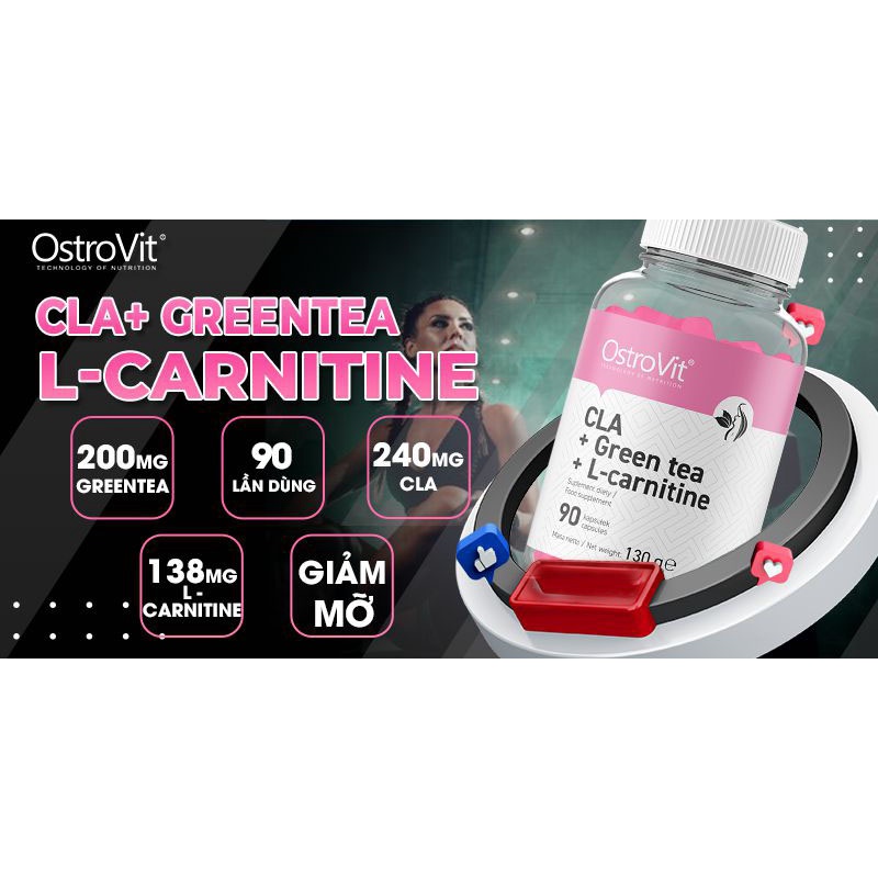 Ostrovit L Carnitine Cla Green Tea Hỗ Trợ Giảm Mỡ Tự Nhiên Đốt Mỡ An Toàn (90 Viên) - Từ Ba Lan