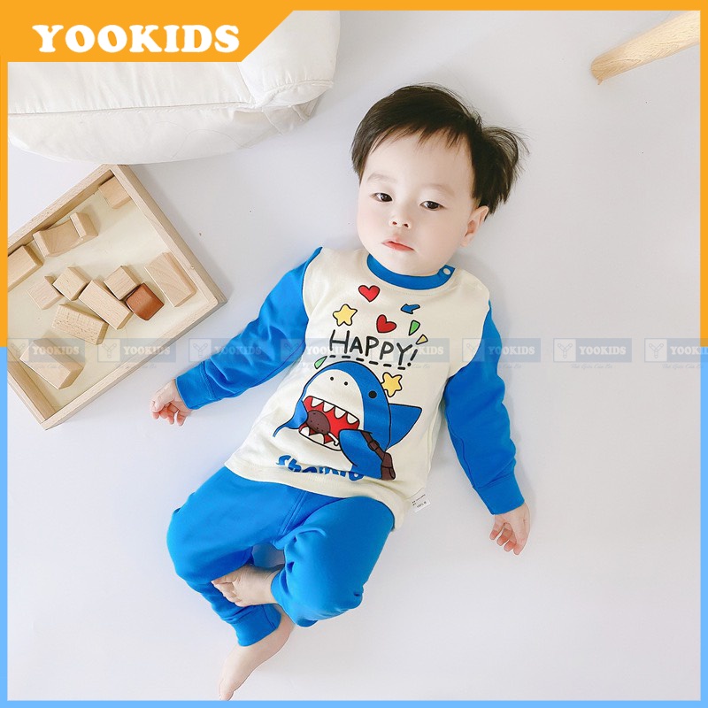 Bộ dài tay cho bé YOOKIDS chất cotton co giãn 4 chiều, Bộ thu đông cho bé trai bé gái in hình động vật 1 2 3 4 5 tuổi