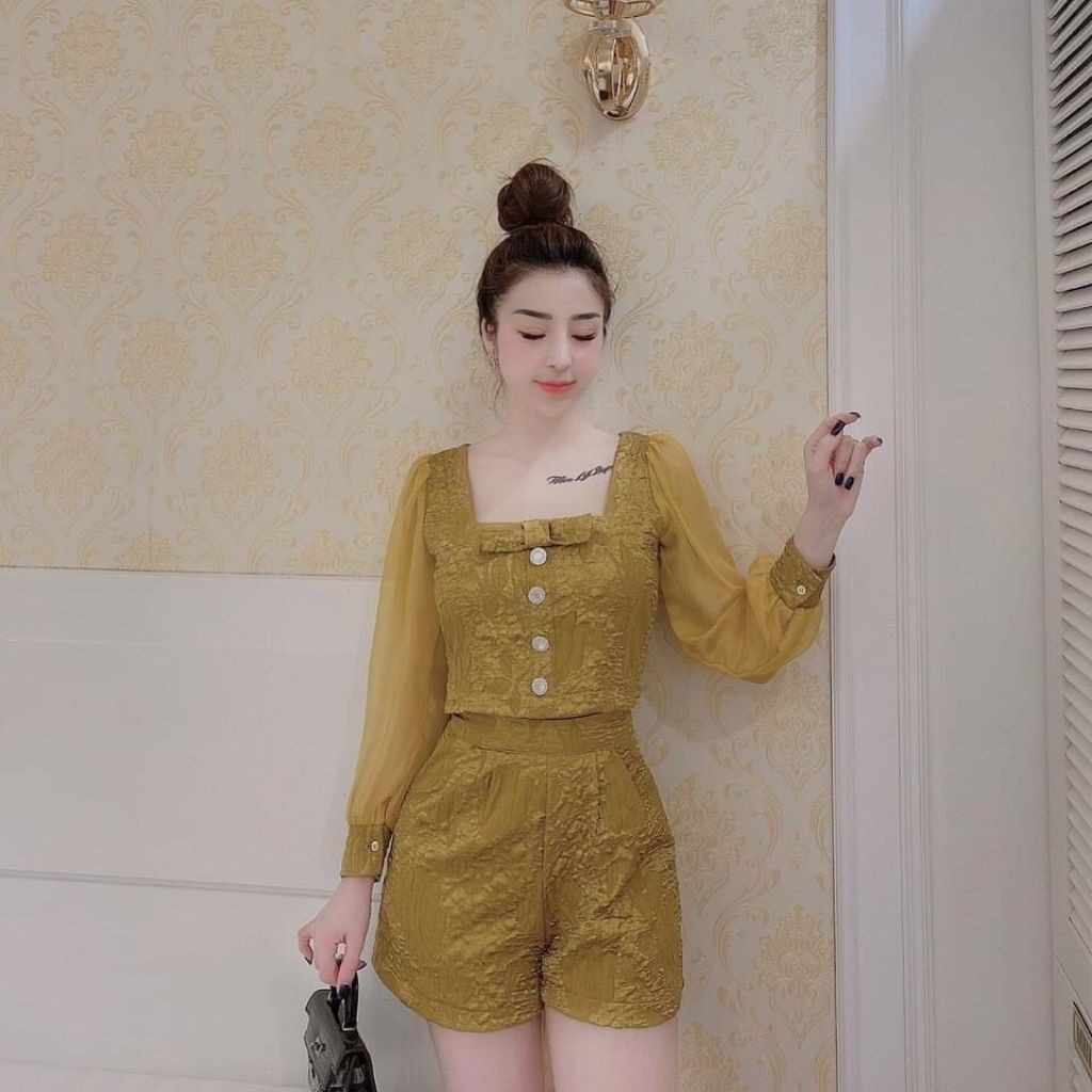 Bộ Đồ Nữ, Set Bộ Cho Nữ Vải Gấm PHối Tay Voan Siêu Xinh BĐ023 | BigBuy360 - bigbuy360.vn