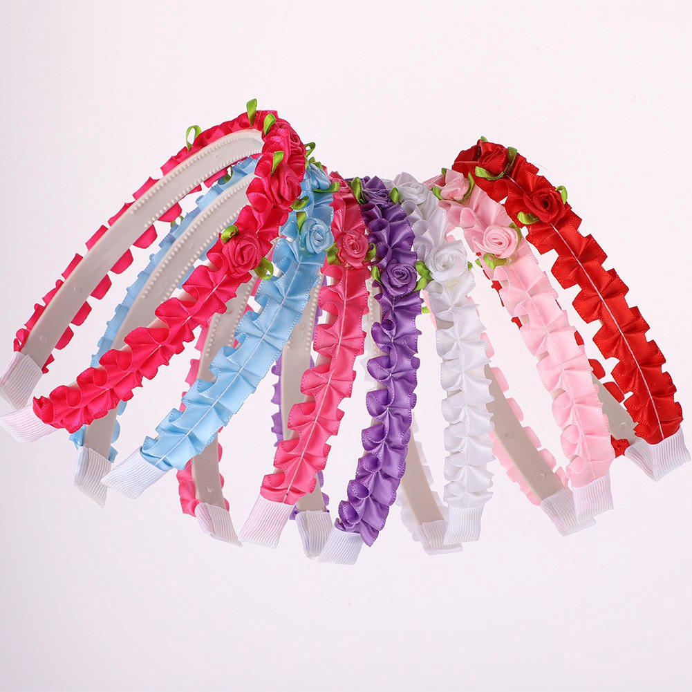 Băng đô cài tóc đính hoa hồng cho bé gái